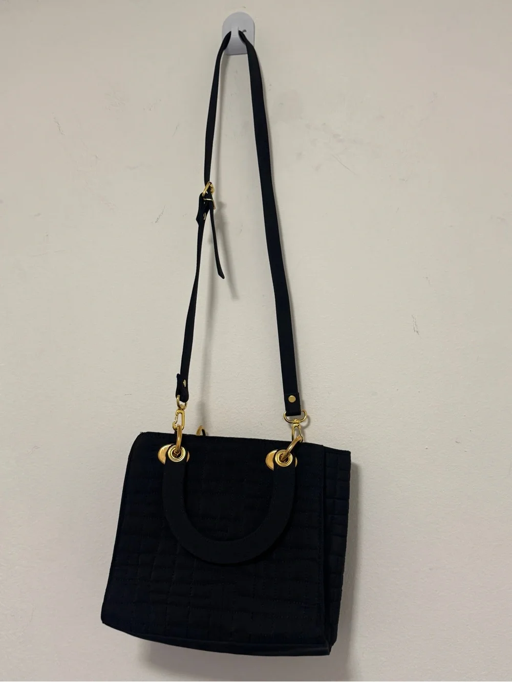 Black Quilted Tote Bag Gold‎ Hardware Top Handle Crossbody Shoulder Purse